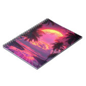 3D zonsondergang op het strand. Retrohandpalmen Notitieboek (Linkerzijde)