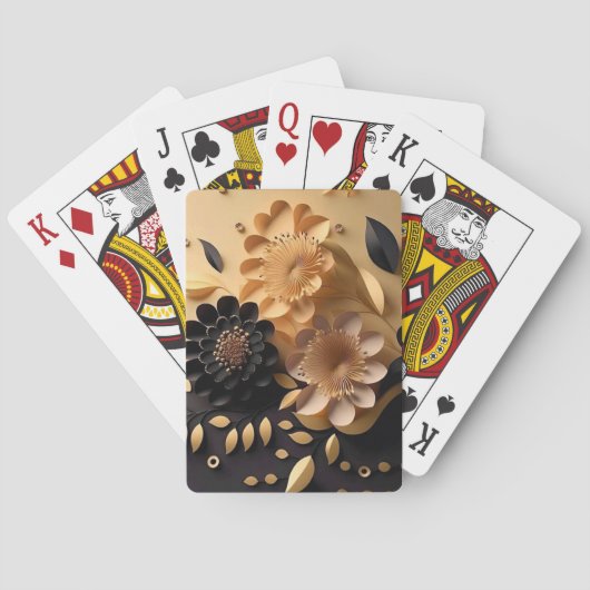 3D zwart en gouden bloemen Pokerkaarten (Achterkant)
