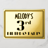 3de verjaardag: Art Deco Kijk "3" en naam Folie Uitnodiging (Voorkant)