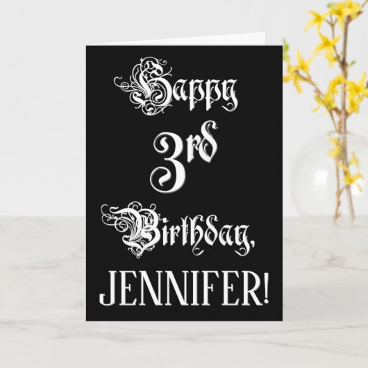 3de verjaardag: Fancy, elegant script + aangepaste Kaart (Gele Bloem)