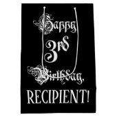 3de verjaardag: Fancy, elegant script + aangepaste Medium Cadeauzakje (Achterkant)