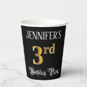 3de verjaardag — Fancy script, Faux Gold look Papieren Bekers (Achterkant)