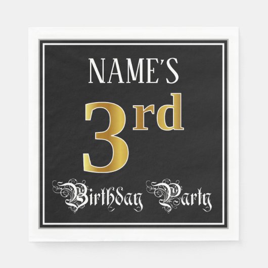 3de verjaardag — Fancy script, Faux Gold look Servet (Voorkant)