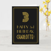 3de verjaardag: Kunst Deco Geïnspireerde look "3"  Kaart (Gele Bloem)