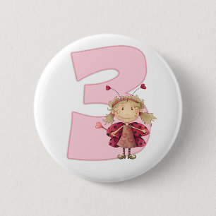 3de verjaardag pinbadge , ladybird fairy pinbadge ronde button 5,7 cm