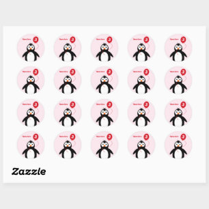 3de verjaardagspinguïn voeg de naam roze toe ronde sticker
