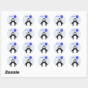 3de verjaardagspinguïn voeg naamblauw toe ronde sticker