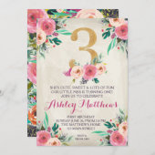 3e anniversaire 3e belle Invitation florale, (Devant / Derrière)