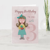 3e Anniversaire Fille chantant Bonne carte d'anniv (Devant)