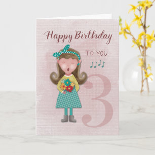 3e Anniversaire Fille chantant Bonne carte d'anniv