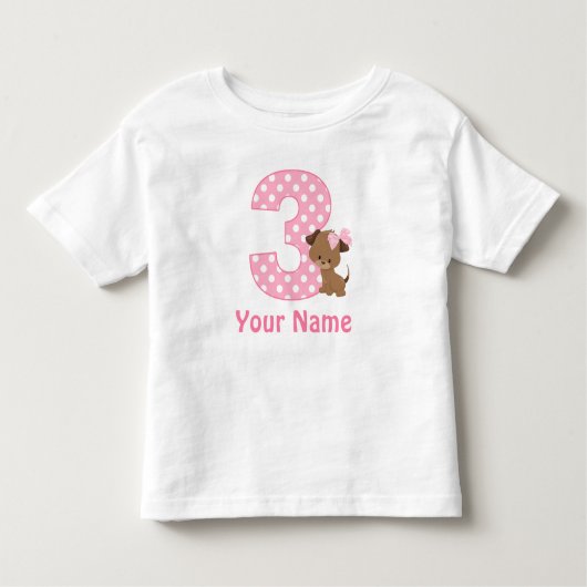 3e anniversaire fille chiot personnalisée T-shirt (Devant)