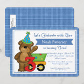3e anniversaire Invitations de garçon Teddy Bear T (Devant / Derrière)