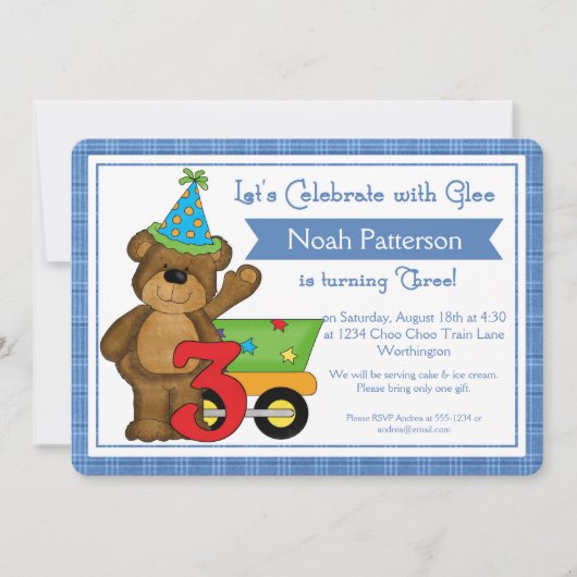 3e anniversaire Invitations de garçon Teddy Bear T (Devant)