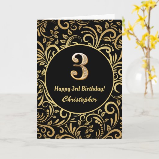 3e anniversaire modèle floral noir et or (Fleur jaune)