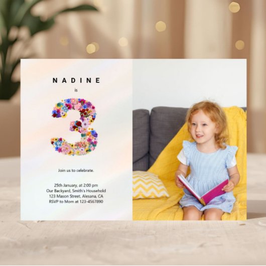 3e anniversaire Pastel Pink Florals Invitation pho