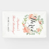 3e anniversaire Pink Floral Wreath Trois bannière (Horizontal)