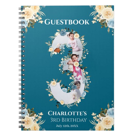 3e anniversaire Turquoise Photo Fleur Jaune Livre  (Devant)