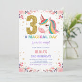 3e anniversaire Unicorn Anniversaire Invitations (Debout devant)