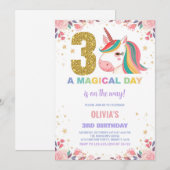 3e anniversaire Unicorn Anniversaire Invitations (Devant / Derrière)