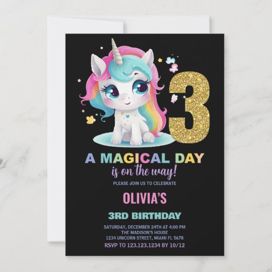 3e anniversaire Unicorn Anniversaire Invitations (Devant)