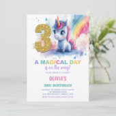3e anniversaire Unicorn Anniversaire Invitations (Debout devant)