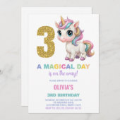 3e anniversaire Unicorn Anniversaire Invitations (Devant / Derrière)