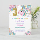 3e anniversaire Unicorn Anniversaire Invitations (Debout devant)