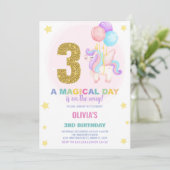3e anniversaire Unicorn Anniversaire Invitations (Debout devant)