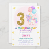 3e anniversaire Unicorn Anniversaire Invitations (Devant / Derrière)