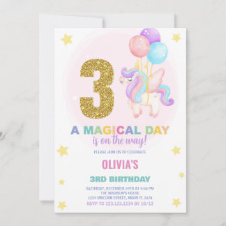 3e anniversaire Unicorn Anniversaire Invitations