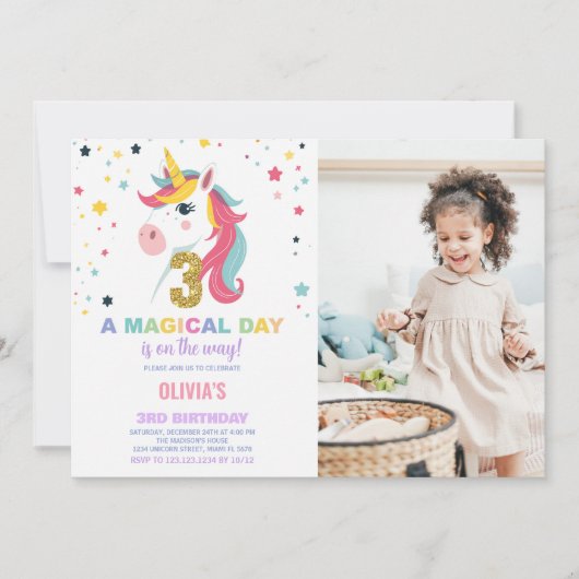 3e anniversaire Unicorn Anniversaire Invitations a (Devant)