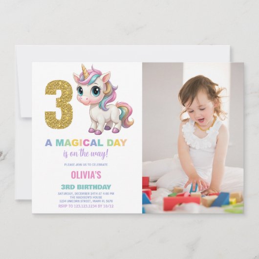 3e anniversaire Unicorn Anniversaire Invitations p (Devant)