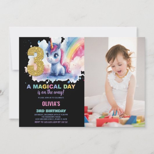 3e anniversaire Unicorn Anniversaire Invitations p (Devant)