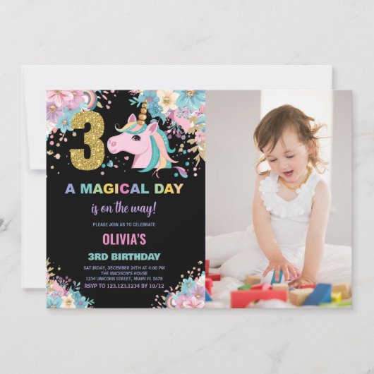 3e anniversaire Unicorn Anniversaire Invitations p (Devant)