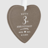 3e beige lederen bruiloft Jubileum Ornament (voorkant)