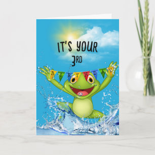 3e Birthday Jumping Frog in Water Kaart
