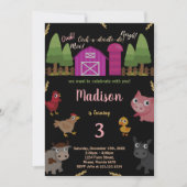 3e Black Red Farm Animaux Invitations d'anniversai (Devant)