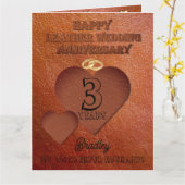 3e carte d'anniversaire Mariage en cuir pour mari (Fleur jaune)