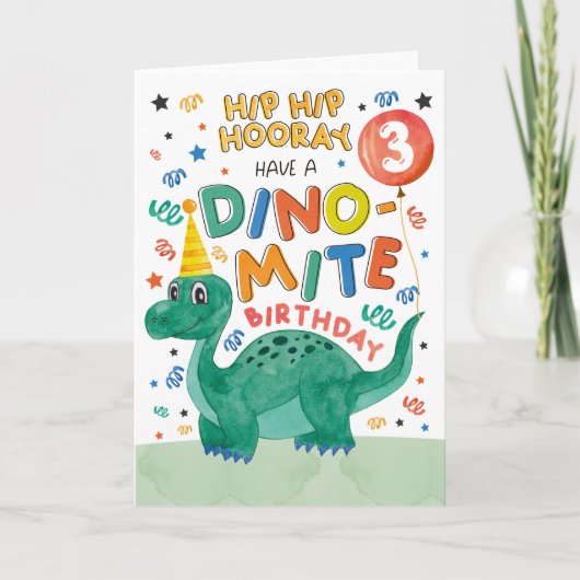 3e Dinosaurus Verjaardag Kaart | afdrukbare dinosa (Voorkant)