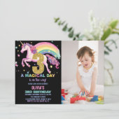 3e Eenhoorn Verjaardag Uitnodigingen Zwart w foto (Staand voorkant)