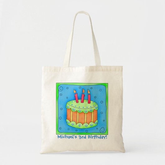 3e Happy Birthday Cake Name Personalized Boy Gift Tote Bag (Voorkant)