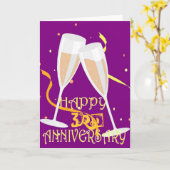 3e huwelijksverjaardag champagne viering kaart (Gele Bloem)