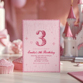 3e Invitation Anniversaire avec Paillettes Rose
