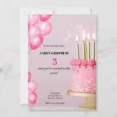 3e Invitation d'anniversaire - Pièce mignonne et p (Devant)