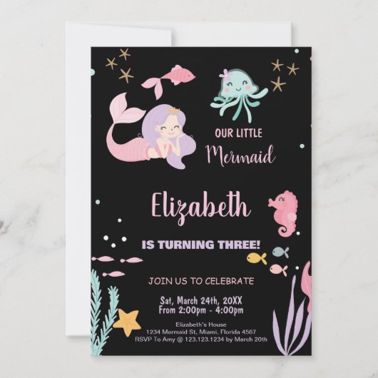 3e Invitations d'anniversaire de notre petite sirè (Devant)
