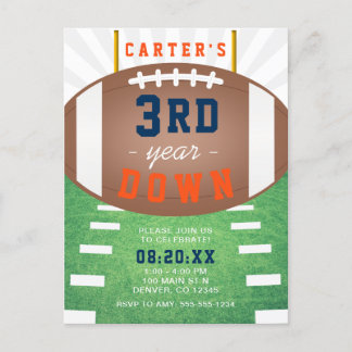 3e jaar down-thema Football 3e verjaardag Uitnodiging Briefkaart
