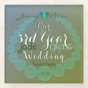 3e Jaar Jade/Glass Wedding Jubileum Groen Glazen Onderzetter