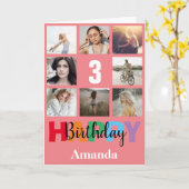 3e Joyeux Anniversaire Photo Collage Carte rose mo (Fleur jaune)