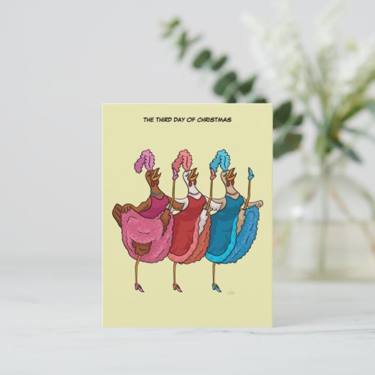 3e Kerstdag (Drie Franse kippen) Briefkaart (Staand voorkant)