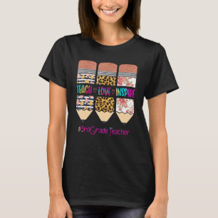 3e klas leraar Teach Love Inspire Pencil Leopar T-shirt